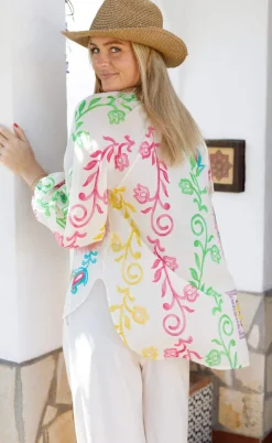 Black Colour Bluse - Sun - White Flower