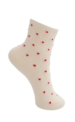 Black Colour Strømper - Alea - Creme W. Red Hearts