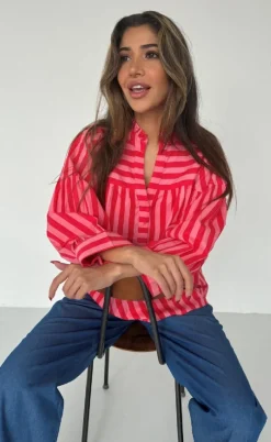 Continue Bluse - Ida - Stribe Pink