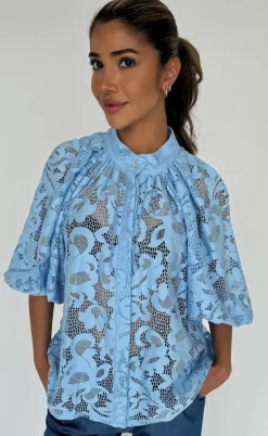 Continue Bluse - Sia Big Lace - Sky Blue