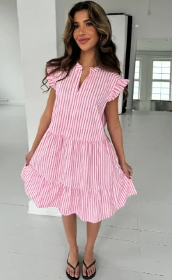 Continue Kjole - Bea - Small Pink Stripe