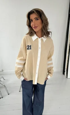 Continue Skjorte - Ally - Small Stripe Sand/White