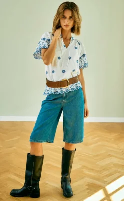 Freequent Bluse - Didi - Brilliant White w. Deep Ultrama