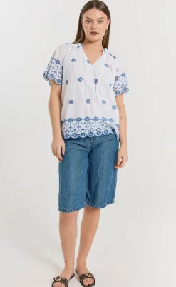 Freequent Bluse - Didi - Brilliant White w. Deep Ultrama