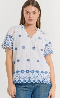 Freequent Bluse - Didi - Brilliant White w. Deep Ultrama