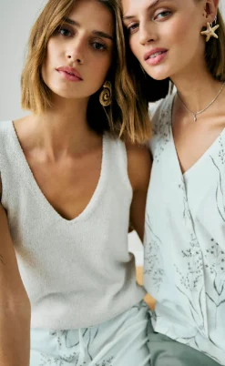 Freequent Bluse - Laluna - Brilliant White w. Deep Lichen Green