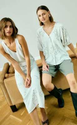 Freequent Bluse - Laluna - Brilliant White w. Deep Lichen Green