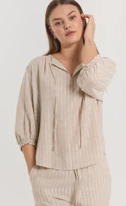 Freequent Bluse - Lalux - Sand Melange w. Off-White