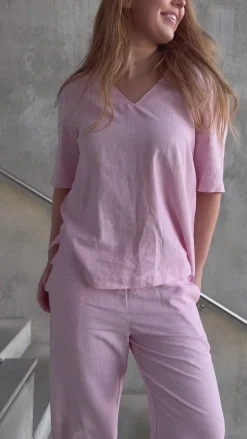 Freequent Bluse - Lava - Off White w. Fuchsia Pink