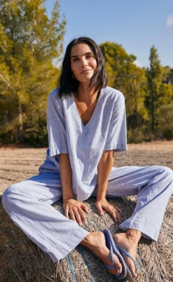 Freequent Bluse - Lava - Off White w. Nebulas Blue