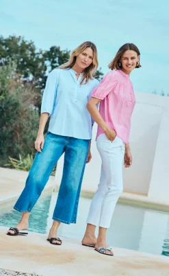 Freequent Bluse - Rolly - Chambray Blue w. Star Off-white