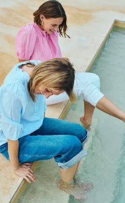 Freequent Bluse - Rolly - Chambray Blue w. Star Off-white