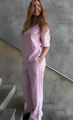 Freequent Bukser - Lava  - Off White w. Fuchsia Pink