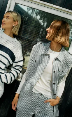 Freequent Bukser - Mella - Star Off-white w. Navy Blazer