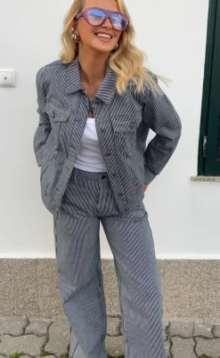 Freequent Bukser - Melly - Off-white w. Navy Blazer