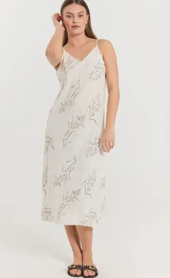 Freequent Kjole - Laluna  - Brilliant White w. Deep Lichen green