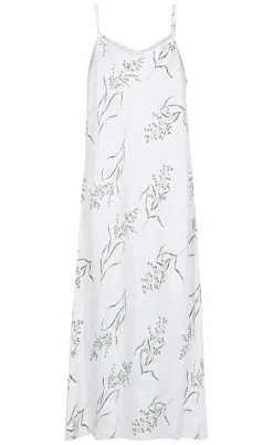 Freequent Kjole - Laluna  - Brilliant White w. Deep Lichen green