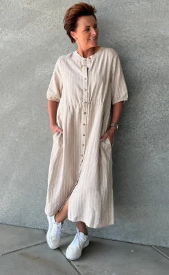 Freequent Kjole - Lava - Sand Melange w. Star Off-white