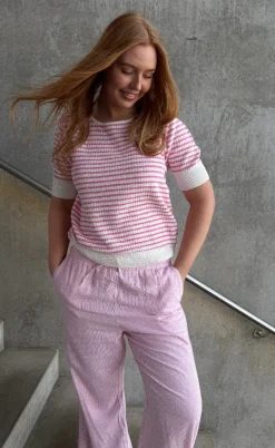 Freequent Pullover - Dodo - Star Off-white w. Fuchsia Pink