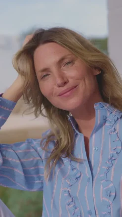 Freequent Skjorte - Sirana - Chambray Blue w. Star Off-white