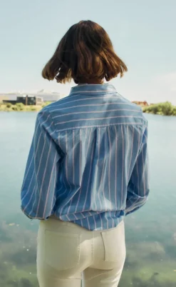 Freequent Skjorte - Sirana - Chambray Blue w. Star Off-white