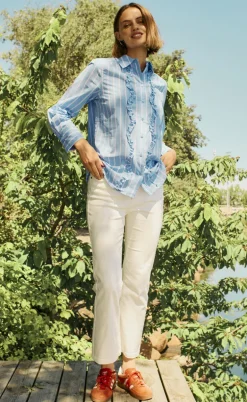 Freequent Skjorte - Sirana - Chambray Blue w. Star Off-white