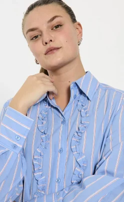 Freequent Skjorte - Sirana - Chambray Blue w. Star Off-white