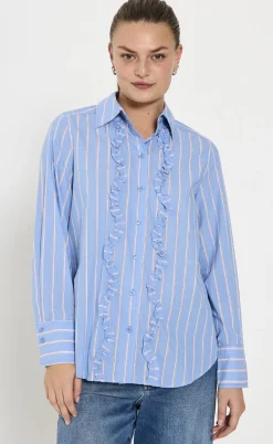 Freequent Skjorte - Sirana - Chambray Blue w. Star Off-white