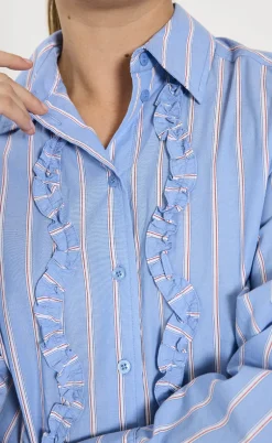 Freequent Skjorte - Sirana - Chambray Blue w. Star Off-white