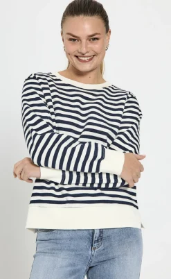 Freequent Striktrøje - Fiffi - Off-white w- Navy Blazer