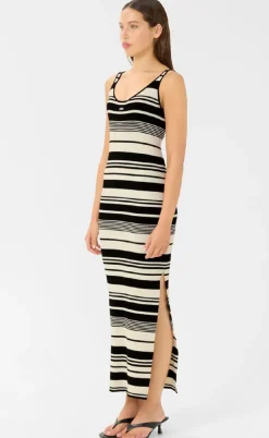 Gestuz Kjole - Stela - Black/Birch striped