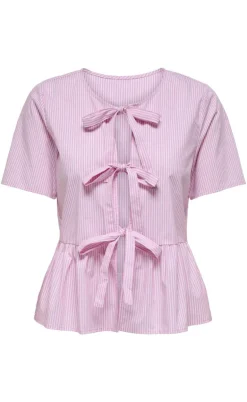 JDY Top - Mio - Shocking Pink/Small White Stripes