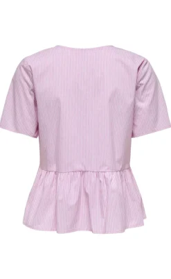 JDY Top - Mio - Shocking Pink/Small White Stripes