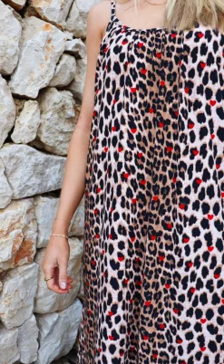 Liberte Kjole - Alma Long Strap - Lux Leo/Red Heart