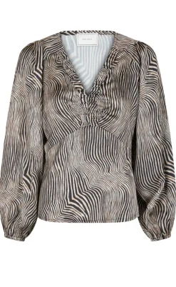 Neo Noir Bluse - Istana Floating Wave - Dark Sand