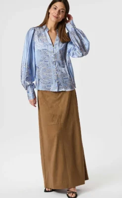 Neo Noir Bluse - Massima Paisley Border - Light Blue