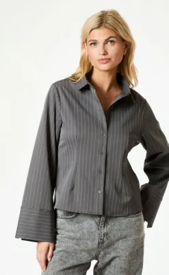 Neo Noir Bluse - Rosa Pinstripe - Grey