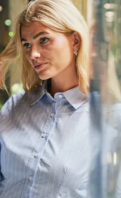 Neo Noir Skjorte - Rosa Stripe - Light Blue