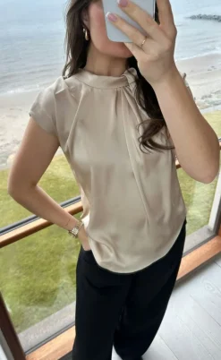 Neo Noir Top - Fleur Drapy Satin - Dark Sand