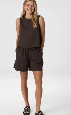 Neo Noir Top - Svetlana Linen - Dark Brown