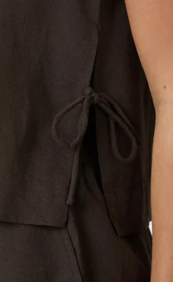 Neo Noir Top - Svetlana Linen - Dark Brown