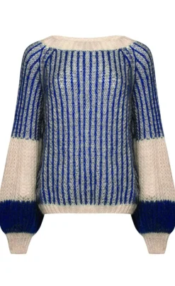 Noella Sweater - Liana - Cream/Cobalt Blue