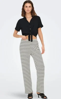 ONLY Bukser - Eva Stripe - Cloud Dancer/Black
