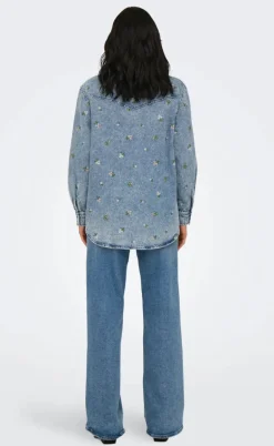 ONLY Skjorte - Vera - Light Blue Denim/Flower