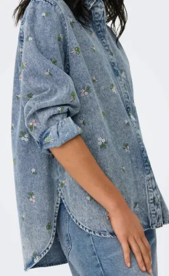 ONLY Skjorte - Vera - Light Blue Denim/Flower
