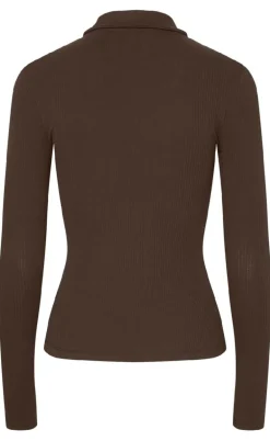 Pieces Bluse - Kitte LS Polo - Chicory Coffee