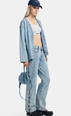 Pieces Bukser - Fenda MW Straight - Light Blue Denim