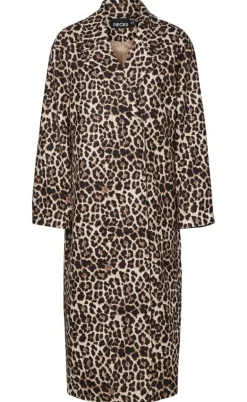 Pieces Frakke - Savannah Long - Black/Leo