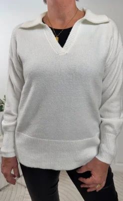 Pieces Striktrøje - Malou Polo - Cloud Dancer Melange