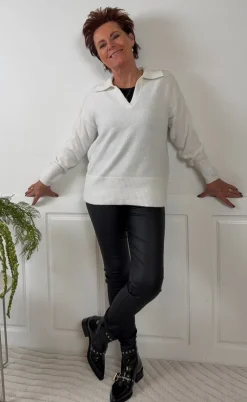 Pieces Striktrøje - Malou Polo - Cloud Dancer Melange